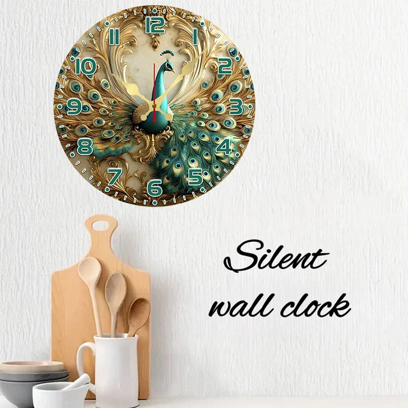 Magnificent Peacock Wooden Wall Clock