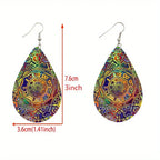 Flower double-sided pattern wooden earrings