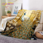 Cute Dream Birds Parrot Peacock Cartoon Soft Flannel Blanket