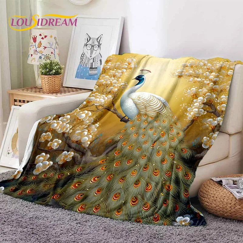 Cute Dream Birds Parrot Peacock Cartoon Soft Flannel Blanket