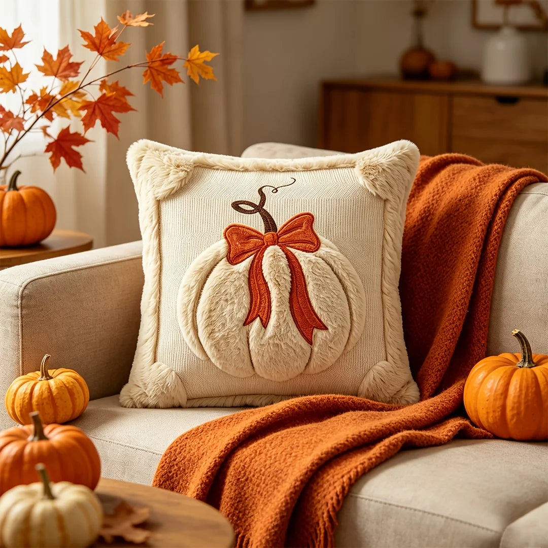 1PC Plush Pumpkin Bow Decorated Pillow Covers