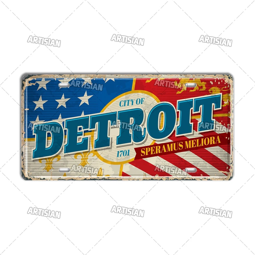 USA License Plate Landmark Metal Sign