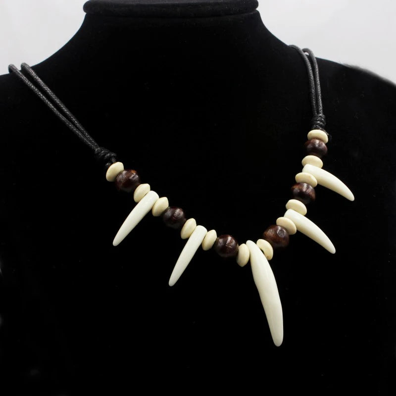 Tribal Imitation Wolf Teeth Beaded Necklace