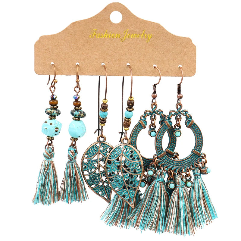 Vintage Bronze Irregular Geometric Triangle Arrow Tassel Dangle Earrings