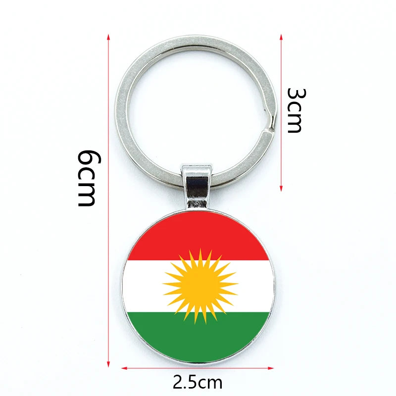 Kurdistan Flag Glass Pendant Keychain Jewelry Charm Bag Souvenir Key Ring
