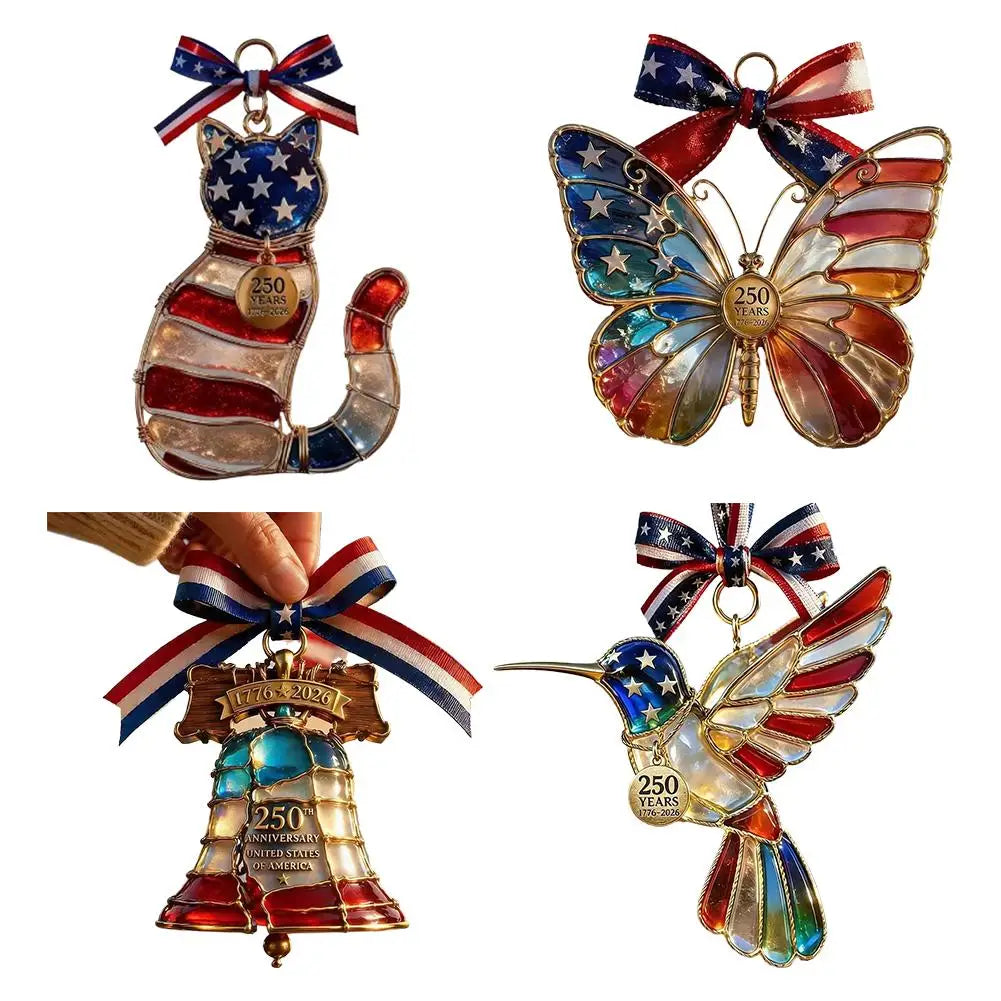 2D USA Patriotic Stained Glass Style Hanging Ornaments
