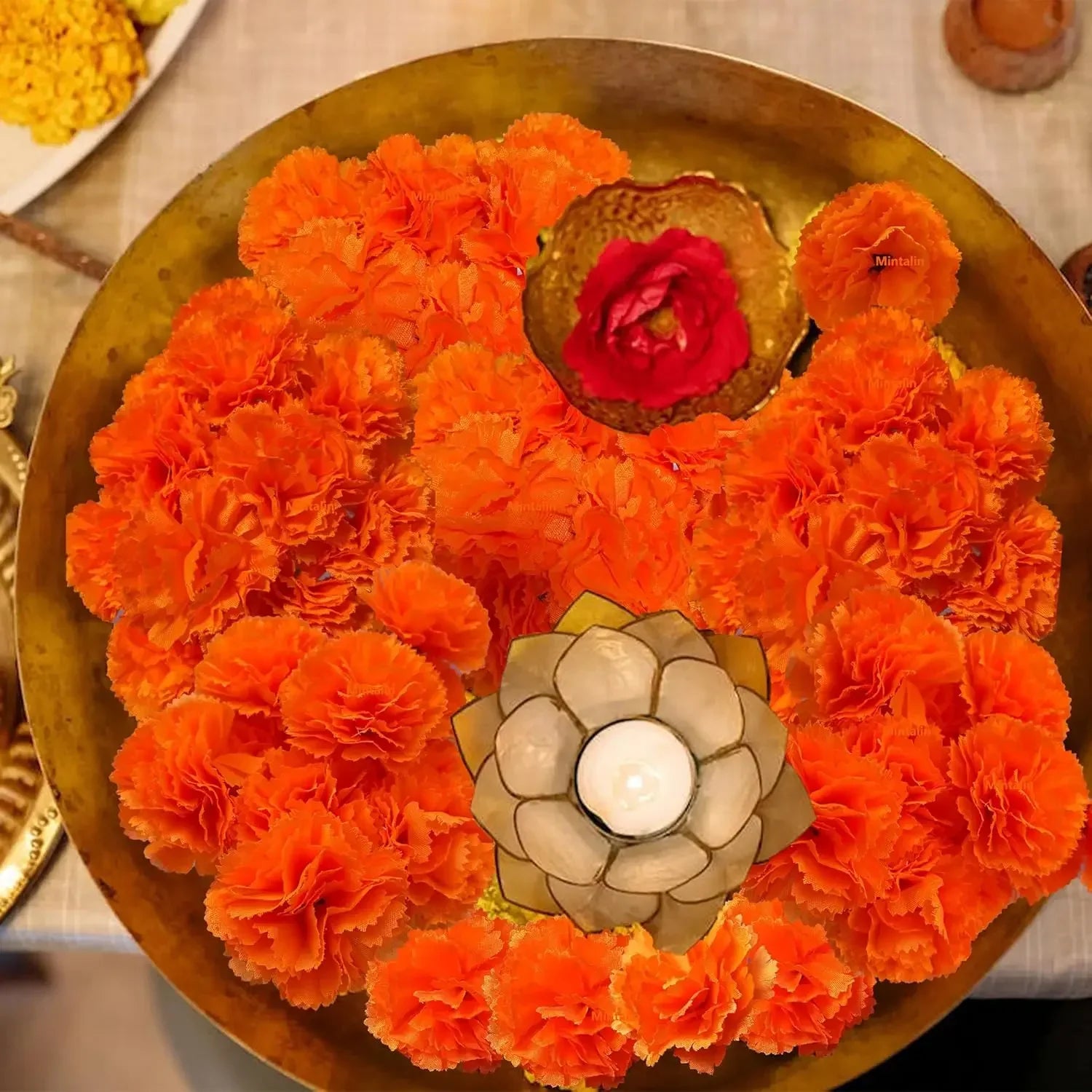 Artificial Marigold Flowers Day of The Dead, Diwali, Halloween Home Decor