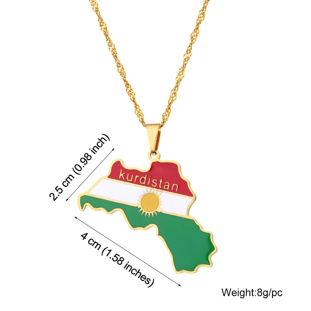 Kurdistan Map Flag Pendant Necklace