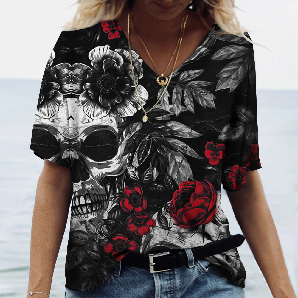 Skulls T-shirt Women's Short Sleeve, Day of the Dead