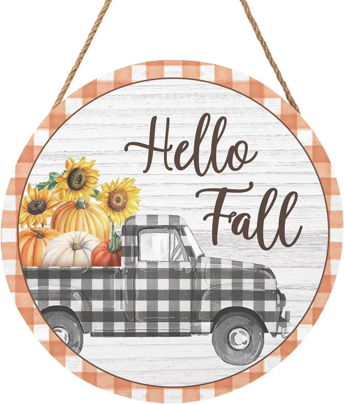 Hello Autumn Maple Leaf Pumpkin Sign