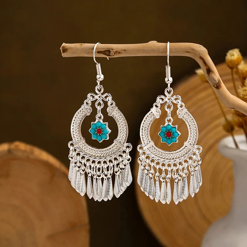 Ethnic Tibetan Silver Color Earrings