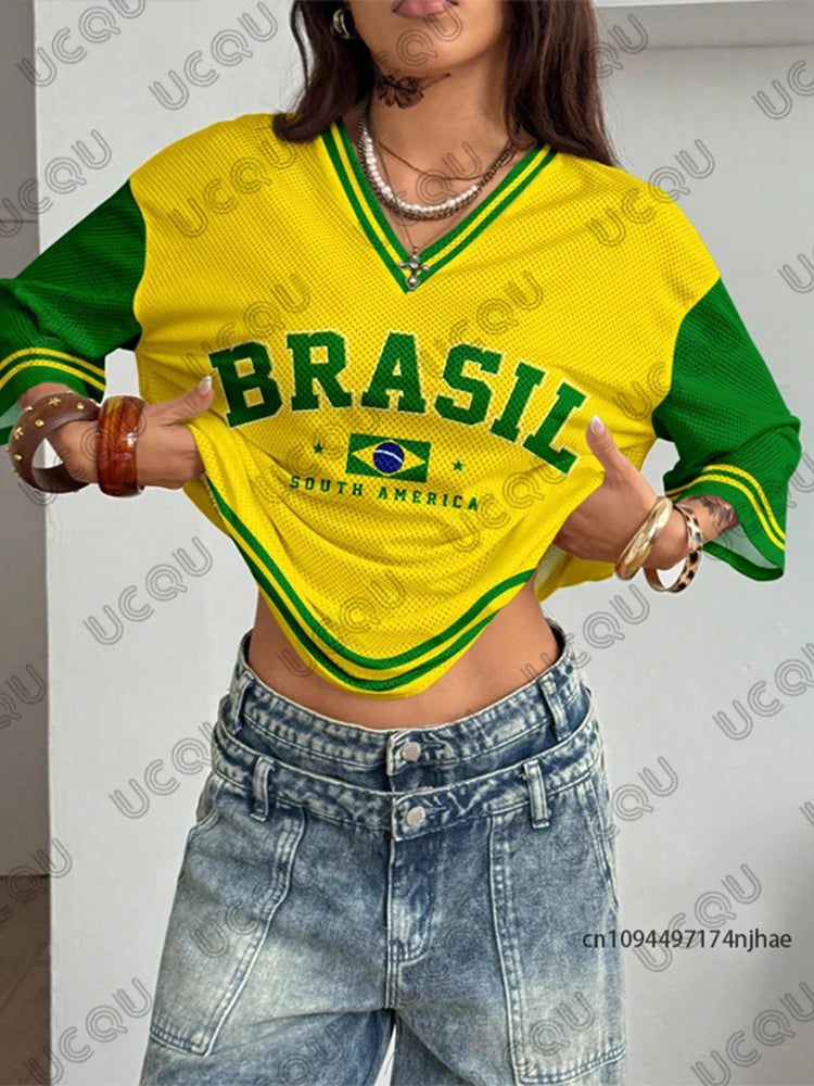 Brazil Patchwork Print Tee Women