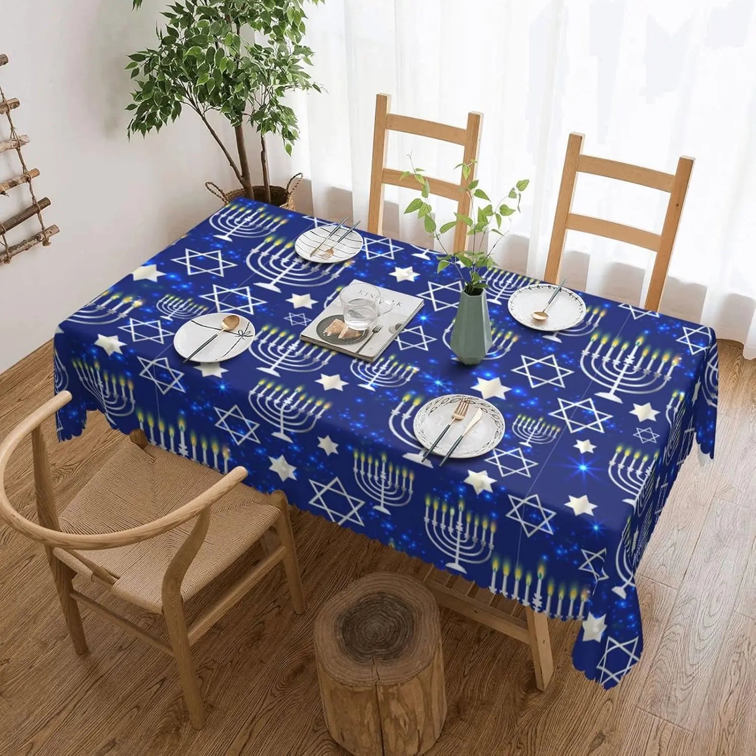 Jewish Happy Hanukkah Menorah rectangle Tablecloth