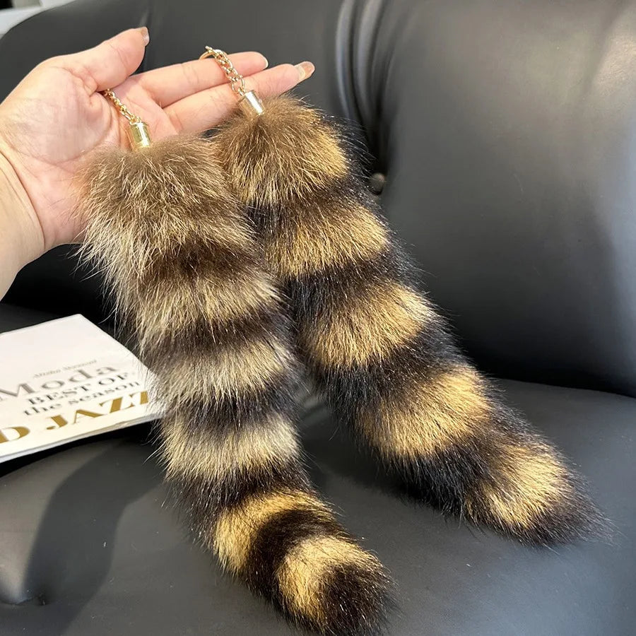 American raccoon tail keychain