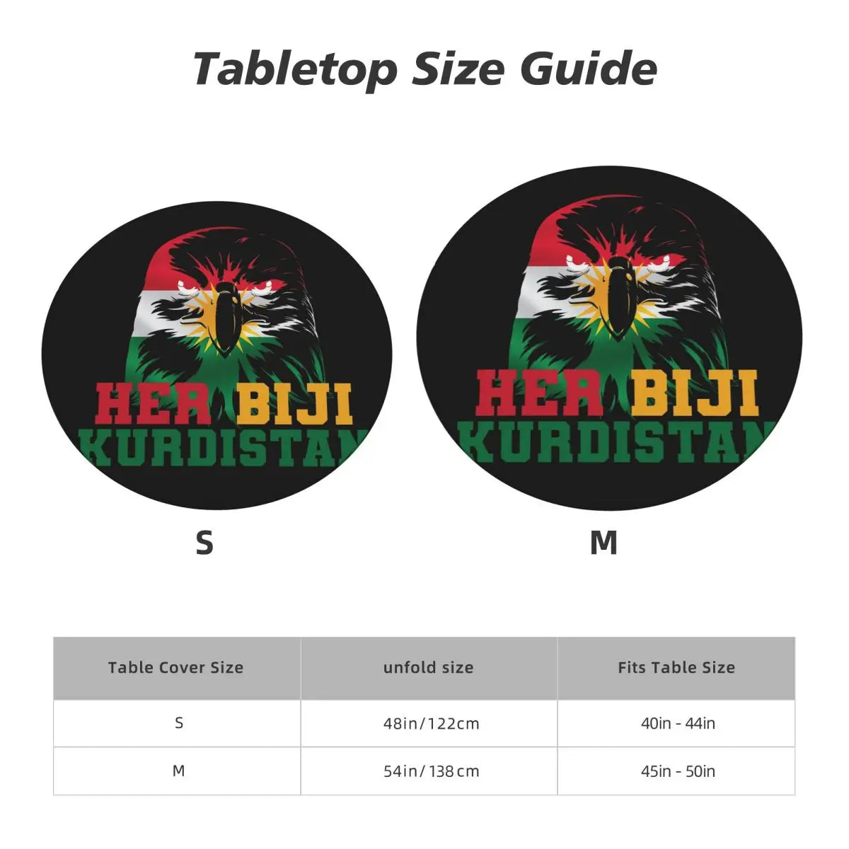 Kurdistan Flag Waterproof Round Tablecloth