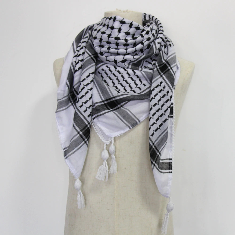 Tactical Scarf Hunting Shemagh Scarf Outdor Sports Desert Keffiyeh Head Neck Scarf Arab Wrap with Tassel Cycling Camping Scarf