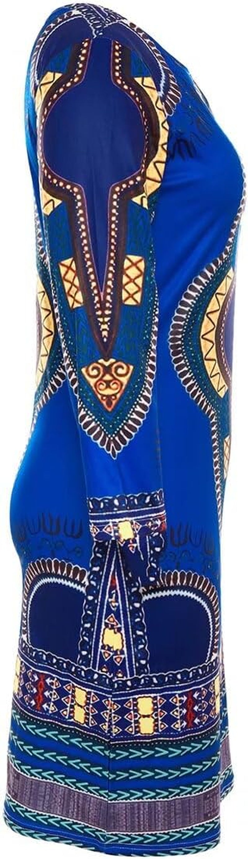 African Clothing for Women Elegant Dashiki Long Sleeve Bodycon Midi Ankara Dress Royal Blue L