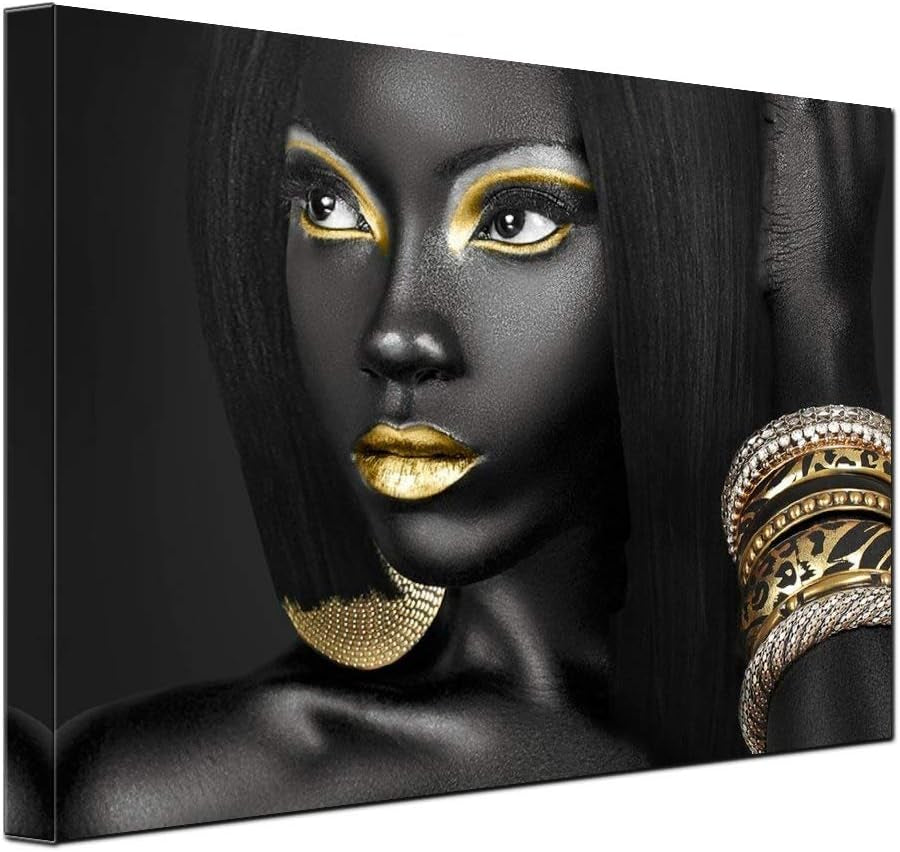 Black Woman Portrait Artwork Egyptian Queen Gallery Poster Print Living Room Wall Art African Girl Black and Gold Picture Home Office Decor Bedroom Wall Decor 12X16Inch