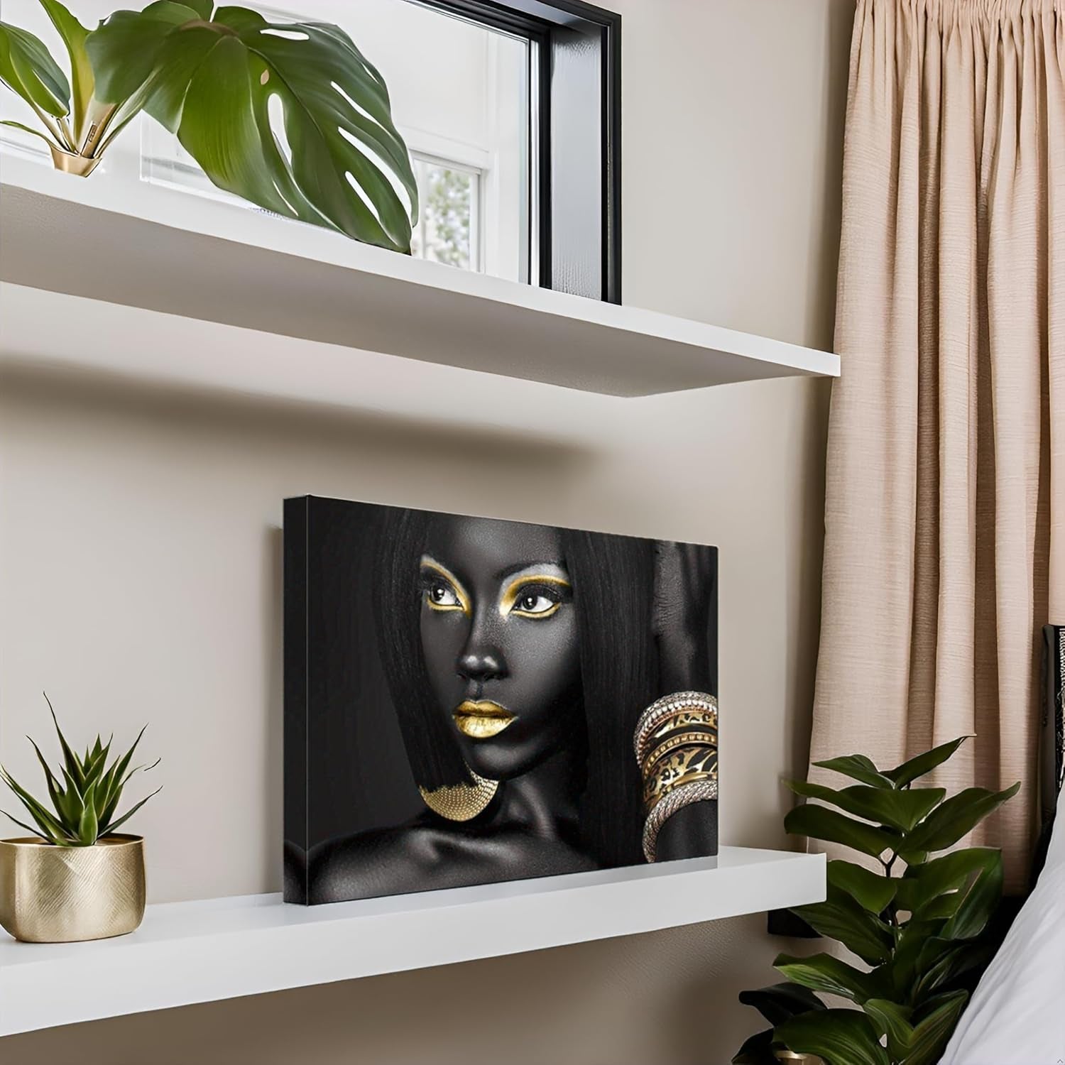 Black Woman Portrait Artwork Egyptian Queen Gallery Poster Print Living Room Wall Art African Girl Black and Gold Picture Home Office Decor Bedroom Wall Decor 12X16Inch